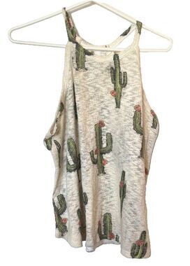 My Beloved Womens Top Size M Hacci Knit Boho High Neck Tank Keyhole Back Cactus